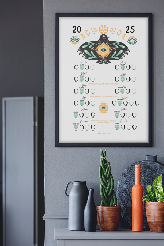 Boho Bird 2025 Lunar Calendar – Sage Green & Mustard Charm