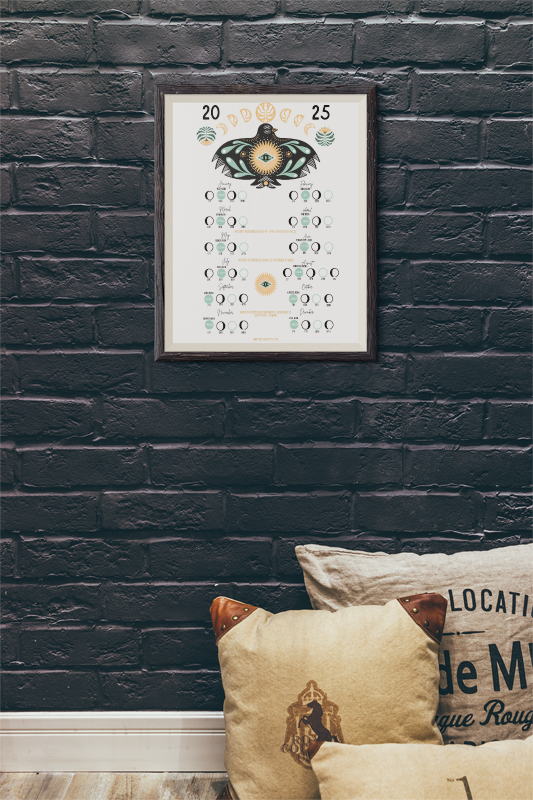 Boho Bird 2025 Lunar Calendar – Sage Green & Mustard Charm