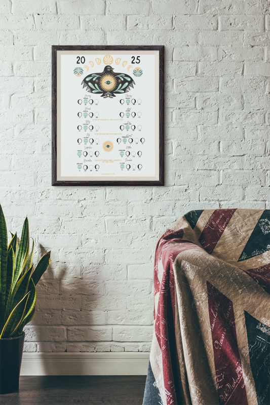 Boho Bird 2025 Lunar Calendar – Sage Green & Mustard Charm