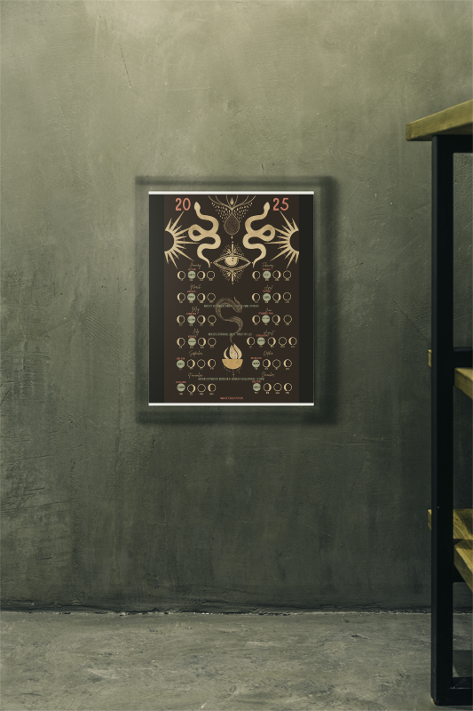 All-Seeing Eye Lunar Calendar 2025 – Gold & Black Mysticism