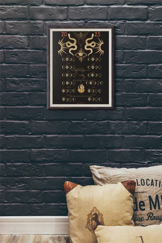 All-Seeing Eye Lunar Calendar 2025 – Gold & Black Mysticism