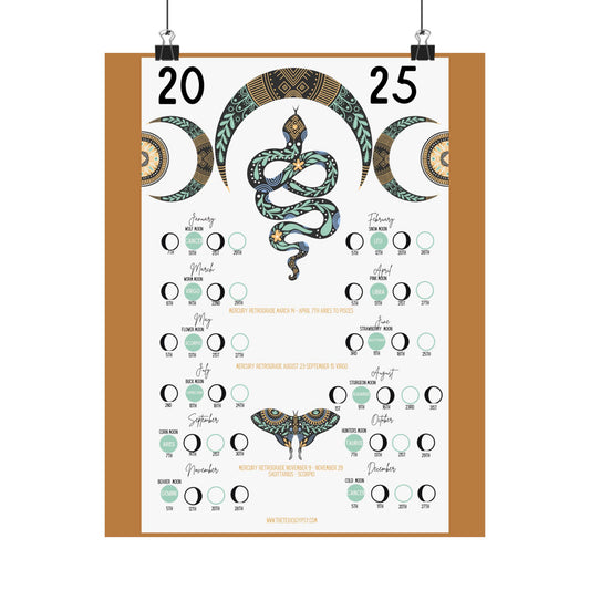 Boho Snake 2025 Lunar Calendar – Sage Green & Mustard Elegance
